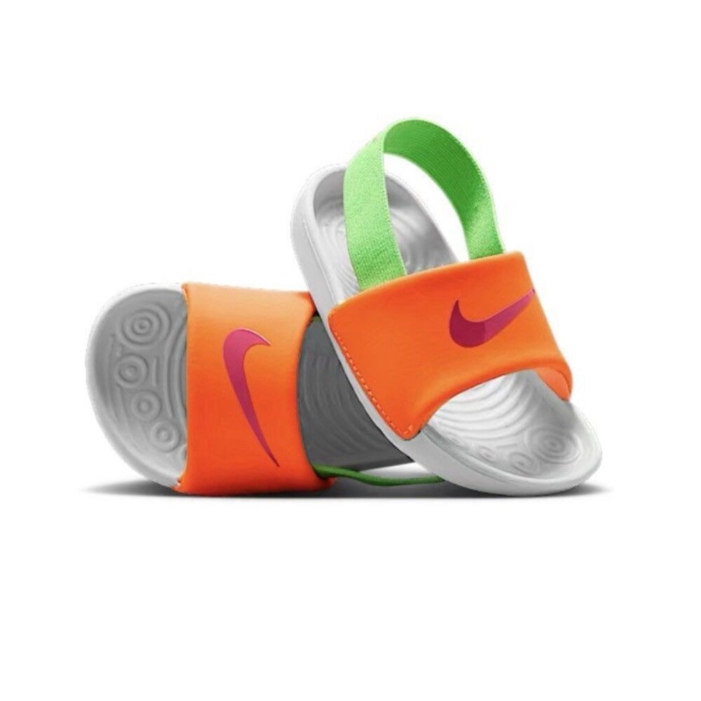 New Nike Kawa Slide TD Toddler 10C Total Orange Hyper Pink Green FJ8811-808